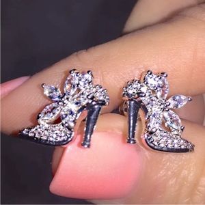 New Sterling Silver White Sapphire Fancy High Heel Studs